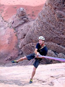 Down Jihad on North Nasrania Tower in Wadi Rum single-pitch bolt ptrotected climbs Wadi Rum